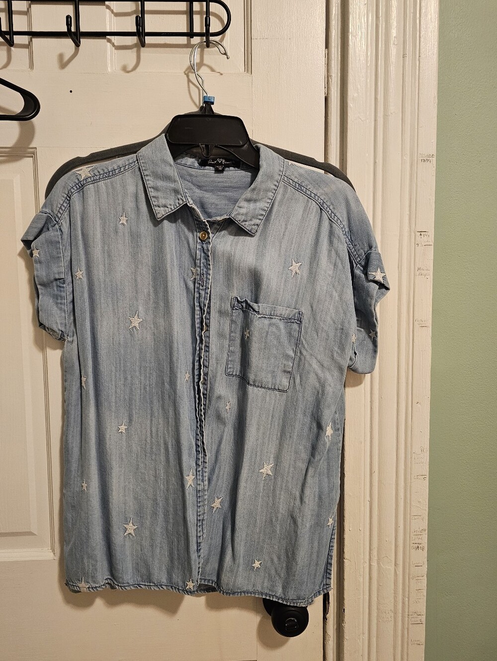 Light Blue Star-Embroidered Denim (Tencel) Shirt